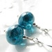 Teal blue dangle earrings sterling silver turquoise lampwork glass bead