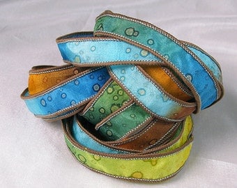 Hand Dyed Silk Ribbons Jewelry - Ribbon bracelet pendant Wrist wrap - Summer Sparkle - Quintessence