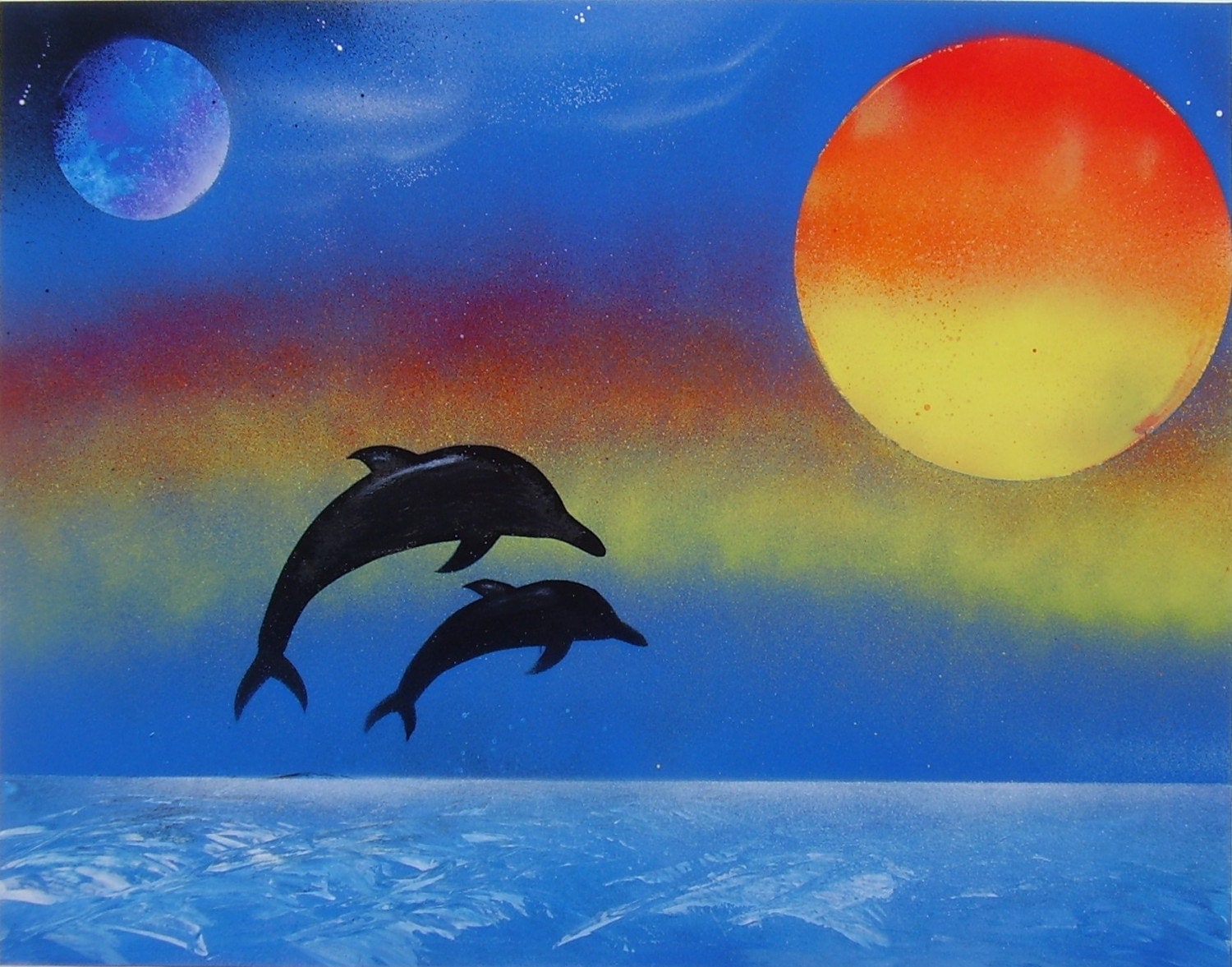 Spray Painting Dolphin Sunset Paint Oil Paintings Simple Canvas Drawing Pai...