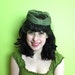 Hat Fascinator Birdcage Veil Olive Green Bows Ring Vintage 1950s 50s 1960s 60s