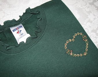 Sunflower Heart Embellished Forest Green Sweatshirt - 2X