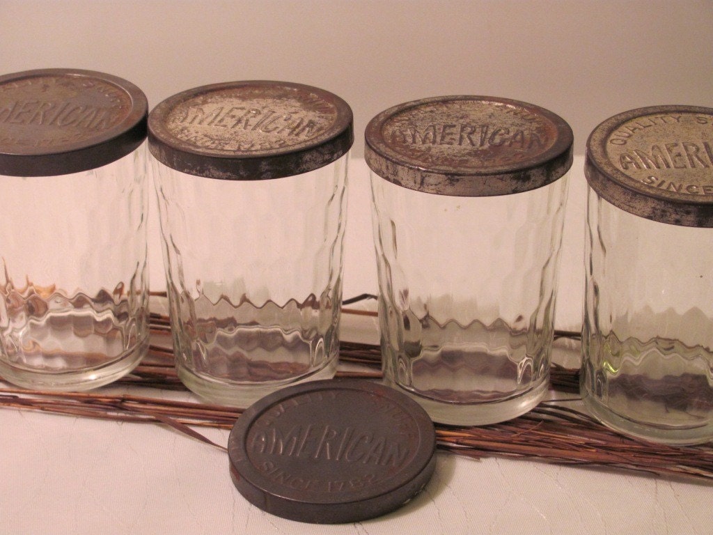 Four Vintage American Snuff Jars and Lids