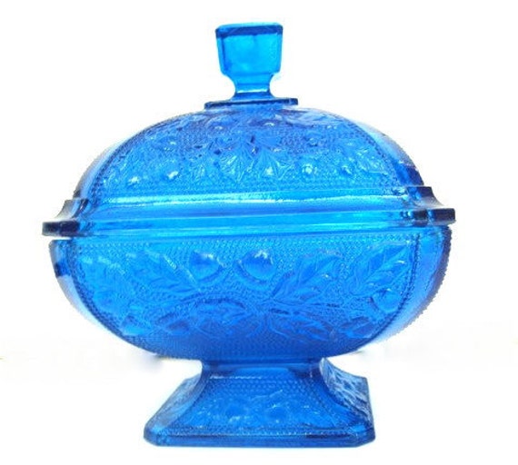 Vintage Cobalt Blue Acorn Candy Dish By Jeannette Glass