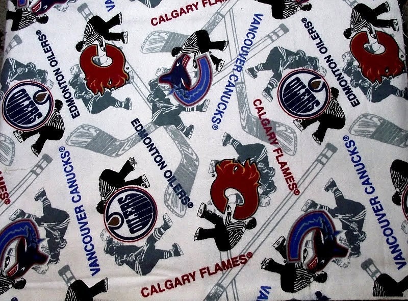 vintage cotton flannel Canadian Hockey team NHL novelty fabric