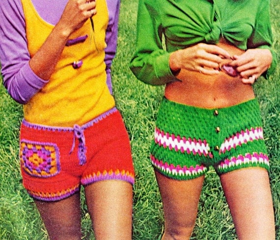 Vintage Crochet Pattern 1970s Hip Hugger Hot Pants Short Shorts Digital Download PDF