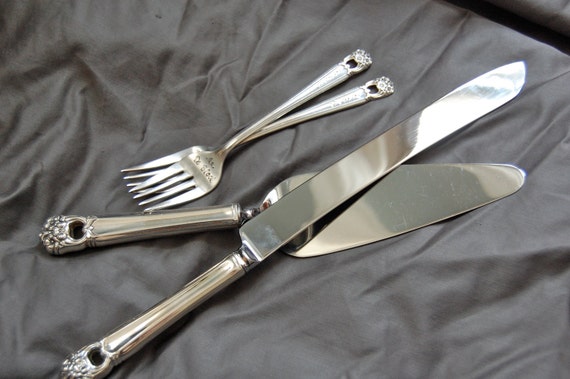 Mr Mrs forks  cake  server and knife  SET  vintage wedding 