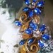 10% Off (cupon code marchmadness1) Vintage Coro Clip Earrings Beautiful Blue Glass Sapphire Flowers with Soft Brass Gold Patina