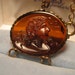 Antique Pendant/Necklace Amber Oval Fob Glass Cameo Bezel Set in a Twisted Brass Setting