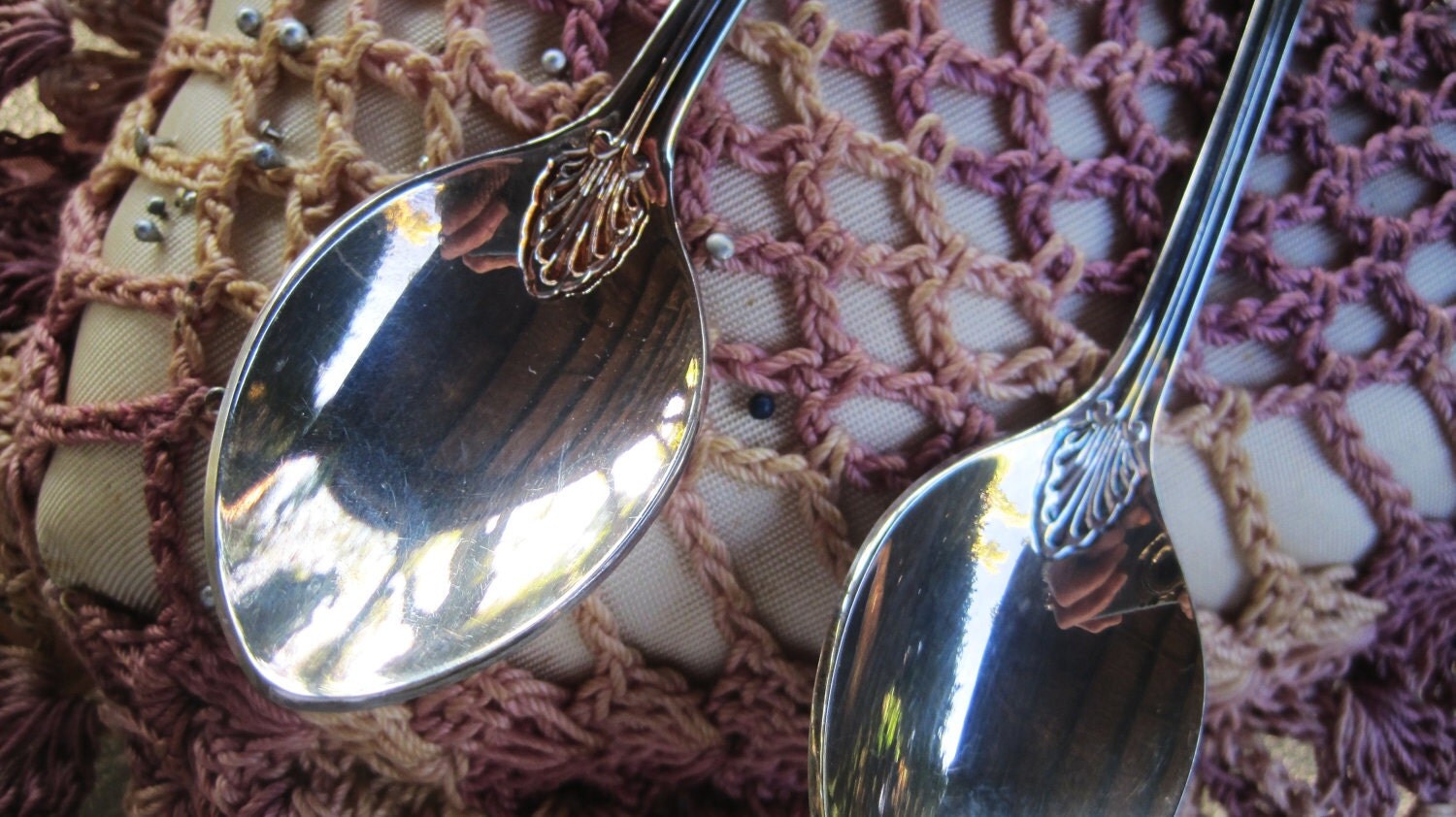 Vintage Tea Spoons Decorative Rose Porcelain Cabs Framed in a