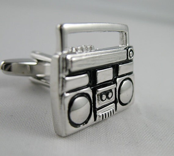 Free Shipping,Mens Cufflinks Fashion Cufflinks, Silver Boombox Design