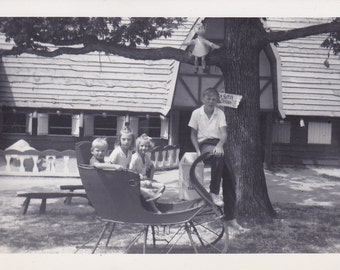 Four Kids and a Sleigh - Vintage Photograph, Vernacular, Found Photo (B)