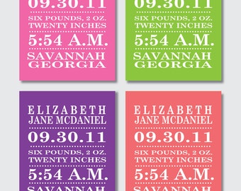Modern Typography 8 x 10 Birth Announcement Print -- Baby Girl --