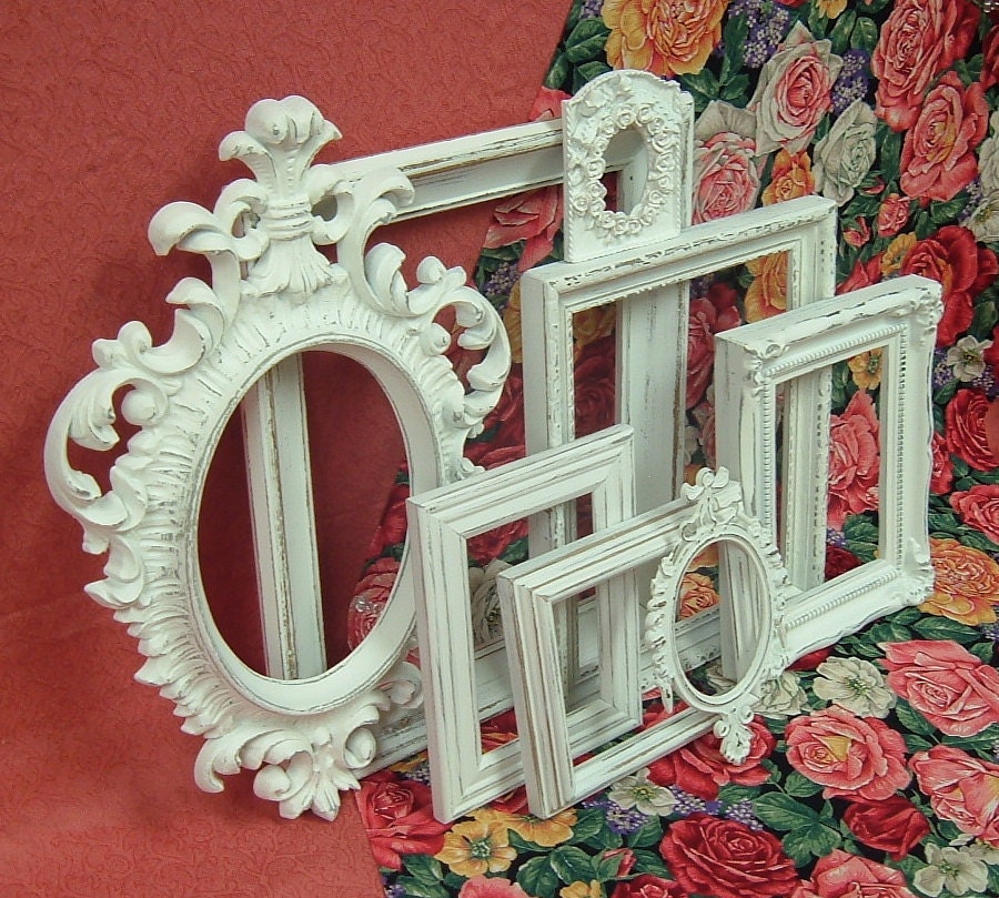 Shabby Chic Picture Frames White Ornate by MountainCoveAntiques
