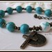 Teal Ovarian Cancer Rosary Bracelet with Bronze St. Peregrine Medal