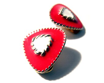 Red Enamel Earrings Clip style 80s and Fabulous