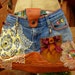Handcrafted Denim and Leather Over the Shoulder Hip/Messenger Bag with Beading, Handstitching, Vintage Doilies, Button and Rusted Key