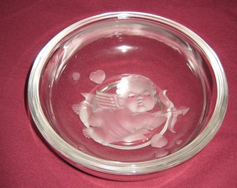 VERLYS Glass Mid Century Glass/Cupid and Hearts Bowl/ Embossed Glass/c1950s By Gatormom13