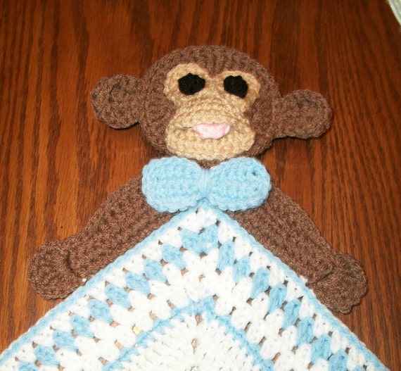 Items similar to Crochet Boy Monkey Snuggle Blanket, Blanket, Lovie