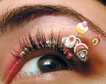 Cupcake Eyelash Jewelry - false eyelashes with chocolate, strawberry, and vanilla sweets