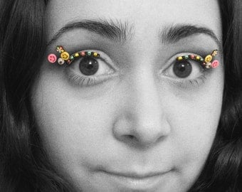 Rave Eyelash Jewelry - beaded eye kandi with UV beads and smiley faces