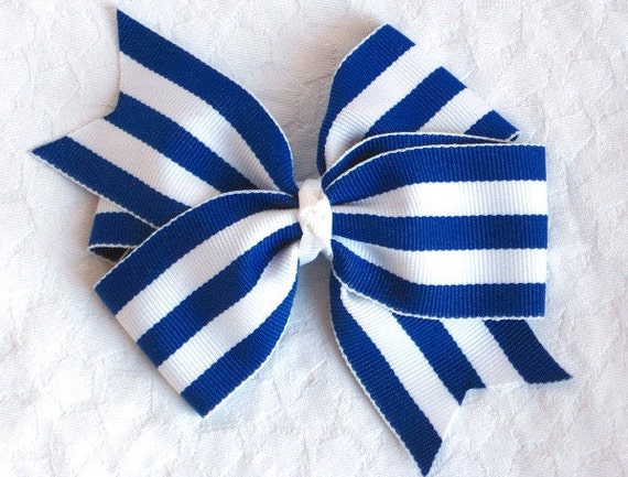 Blue and white stripes hair bow clip