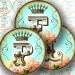 Vintage alphabet letter monogram on turquoise background 1.5 inch circles digital collage sheet for jewelry making paper supplies altered art download file (144) BUY3 GET 1 FREE