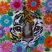 Framed Crewel Retro Tiger and Garden Needlework