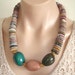 RESERVED: ASHIRA Natural Sea Agate Tones of Mauve, Khaki, Brown, Rust, White, Red, Pink, Grey & 3 Pendant Tagua Nuts