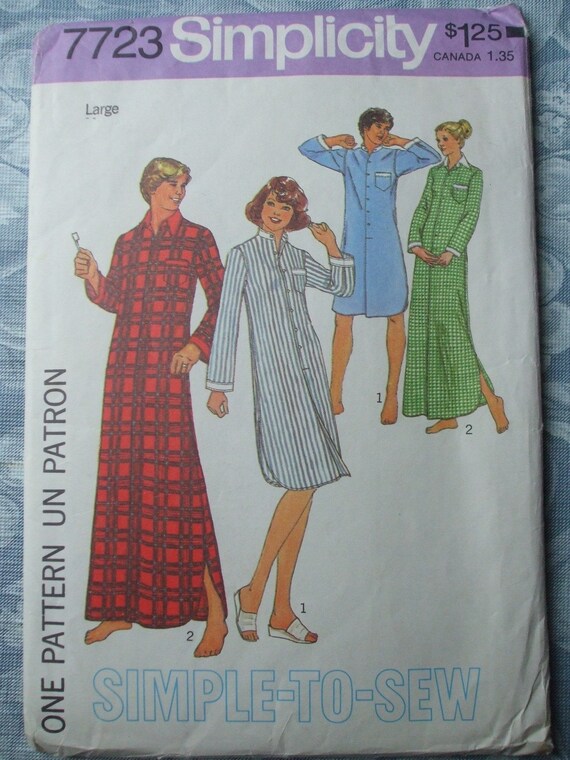 Mens Nightshirt Sewing Pattern Sz Large by PatternMatters on Etsy