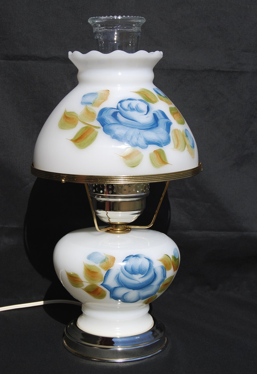 Vintage Bedroom Hurricane Table Lamp Painted Glass by suzincolo