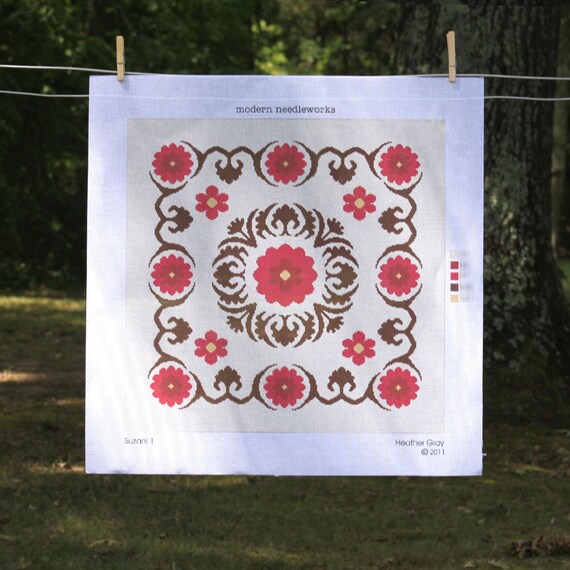 suzani modern needlepoint canvas diy by ModernNeedleworks