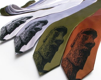 Easter Island Necktie - Screen Printed Microfiber Necktie
