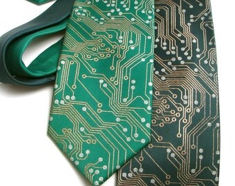 Circuit Board Tie - Men's Necktie - Metallic Ink on Green or Black Necktie - Science Gift - Screen Printed Tie