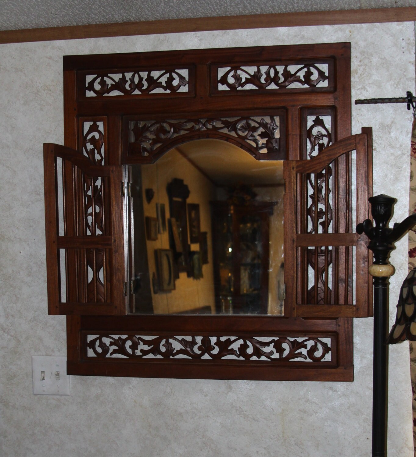 Huge wood wall mirror solid mahogany wooden shutter style