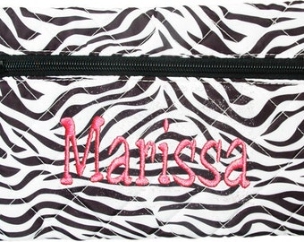Personalized Quilted Cosmetic Case or Pencil Pouch Zebra