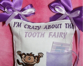 Personalized Tooth Fairy Pillow Girl Monkey Design Free shipping