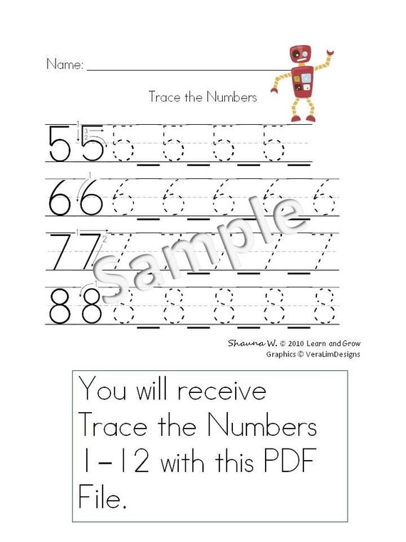 1-12 Number Handwriting Practice Pages PDF