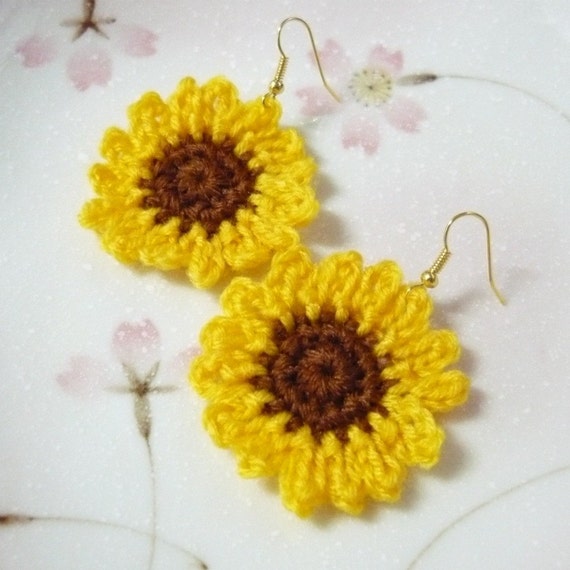Handmade Crochet Sunflowers Earrings