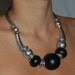 French ART DECO CHUNKY Black Wooden Balls Silver Necklace