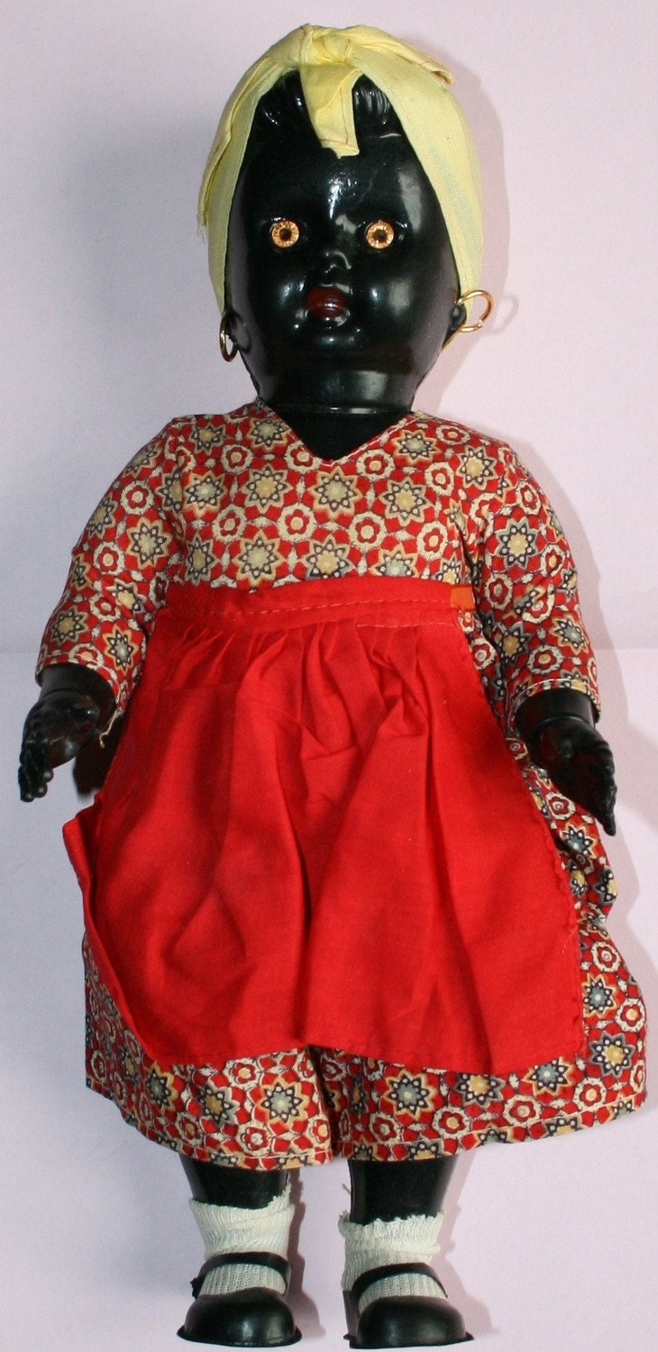 AFRICAN AMERICAN BLACK DOLL with BABY VINTAGE HARD PLASTIC