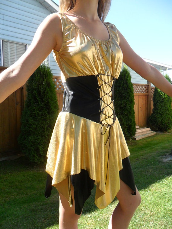 Figure skating dance dress Gold and black pirate wench