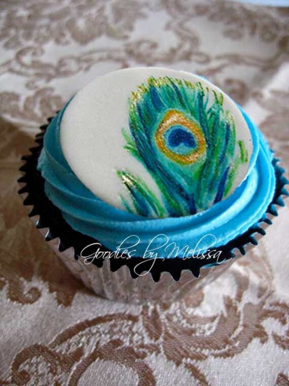 Peacock Cupcake Toppers. Edible Peacock Feathers - Set of ...