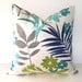 Reserved for Amber - Decorative Floral Pillow Cover - 16x16 inches -Indoor Outdoor - Turquoise - Green - Navy -Teal and Taupe - Ivory