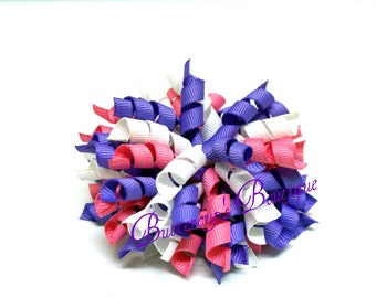 Korker hair bow, cork screw hair bow, curly hair bow, purple pink white bow, pink hair bow, corker hair bow