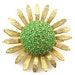 Les Bernard Sunflower Pin with Emerald Rhinestones