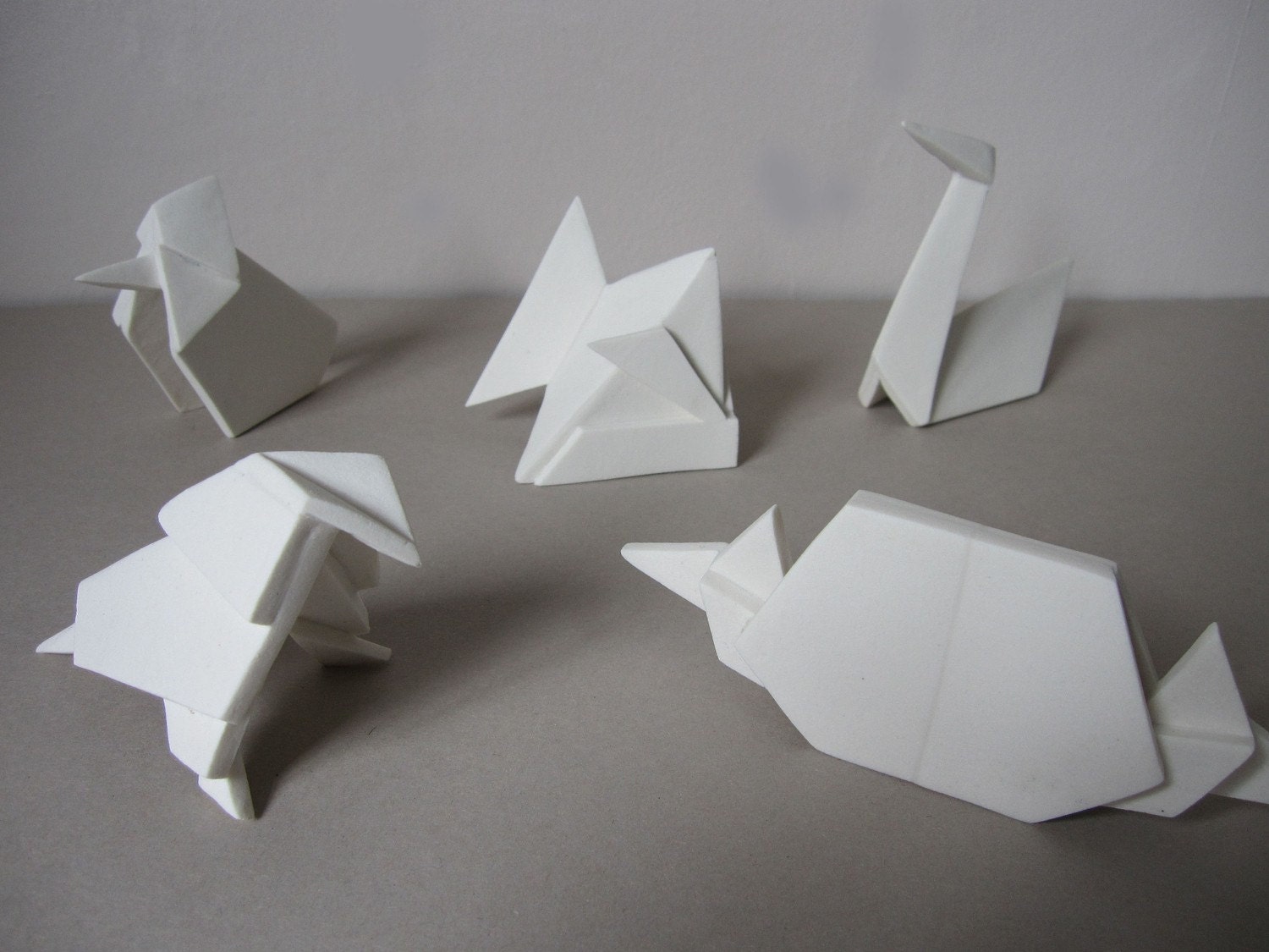 Origami porcelain creatures delicate figurines slab rolled