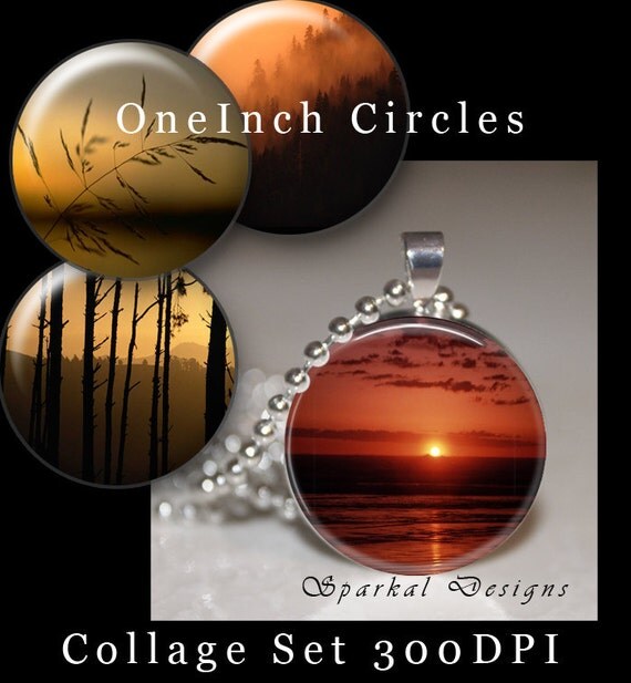 Circle Digital Collage Sheet Sun and Beach 1 inch Circle Images Sunset Bottle Cap Image Pendant Image Digital Collage Circles Images Instant Il_570xn