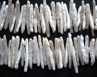 15 Inch Strand White Biwa Stick Freshwater Pearls