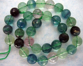 Genuine Rainbow Fluorite Round Faceted Beads 12mm