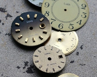 Vintage Soviet Watch Faces from 1980's -- set of 6